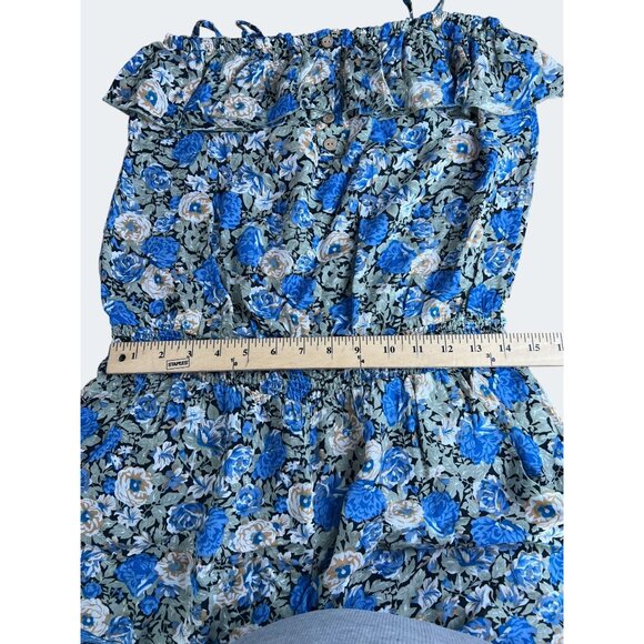 Mine Floral-Print Romper With Adjustable Spaghetti Straps Ruffle Bodice Large - Picture 12 of 14